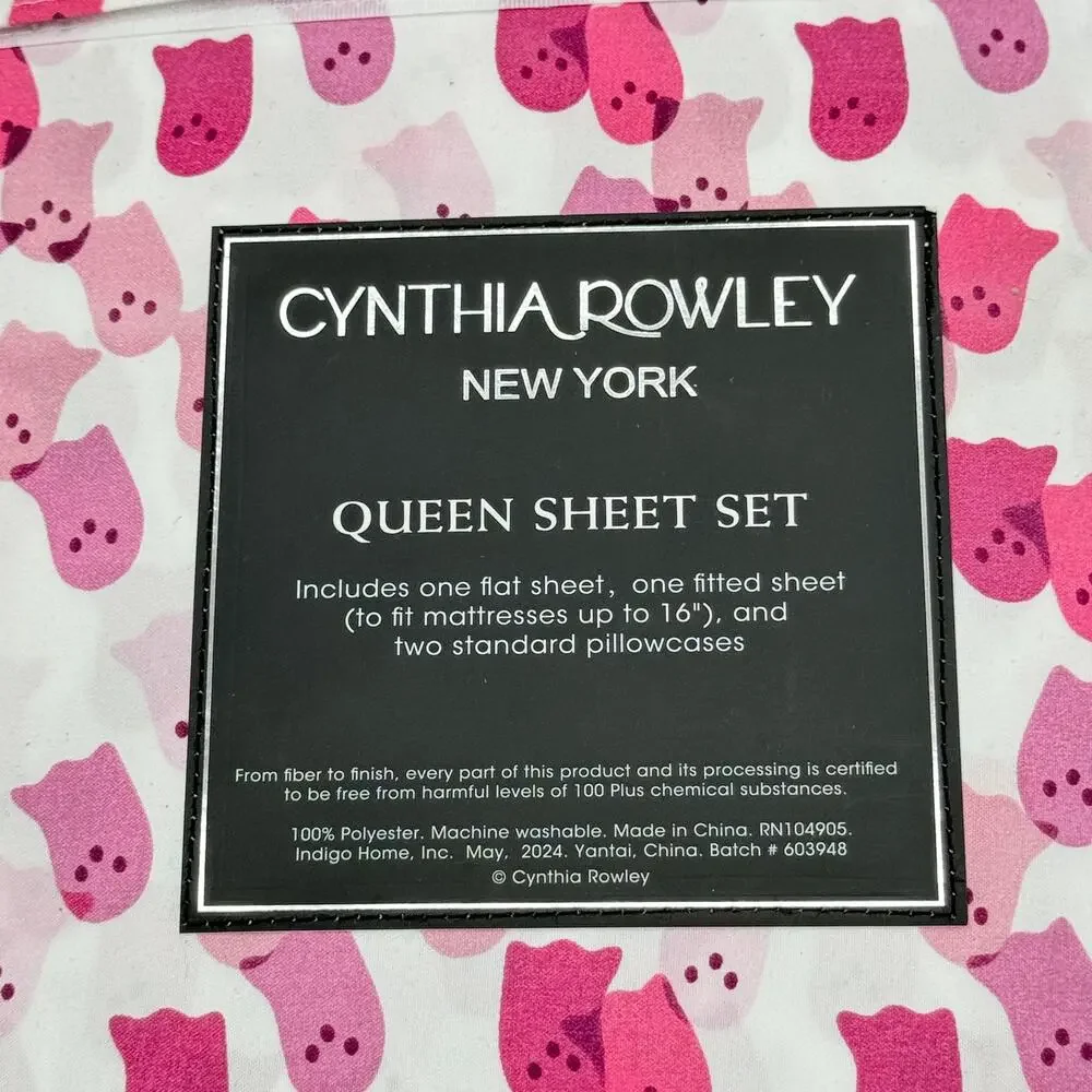Cynthia Rowley Pink Ghost Halloween QUEEN 4 pc Ghosts Sheet Set NEW